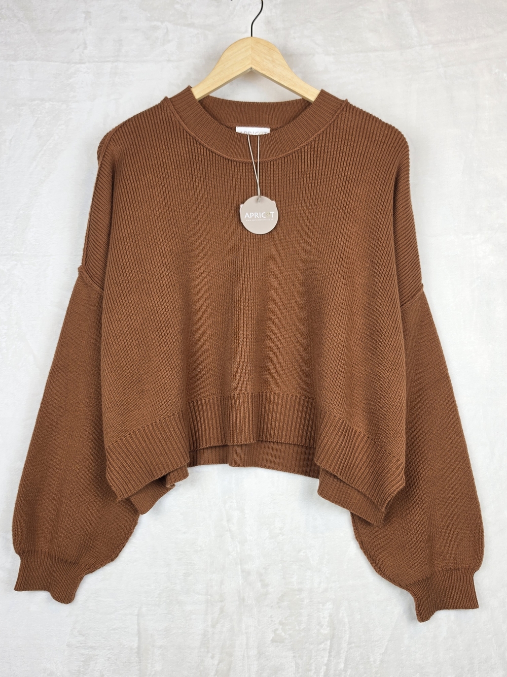 Apricot Rust Cropped Jumper Sweater Women's Large Ribbed Knit NWT Cotton